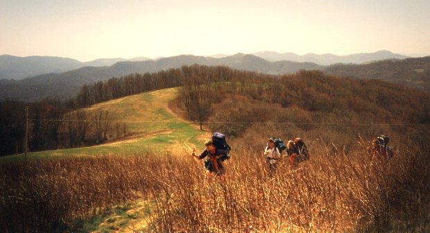 Hiking a "bald knob" on the Appalachian Trail